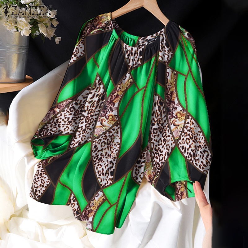 Áo kiểu Zanzea tay dài họa tiết da báo thời trang thích hợp cho nữ