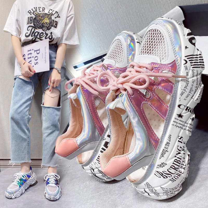 Giày thể thao nữ độn đế 5cm họa tiết độc lạ cá tính