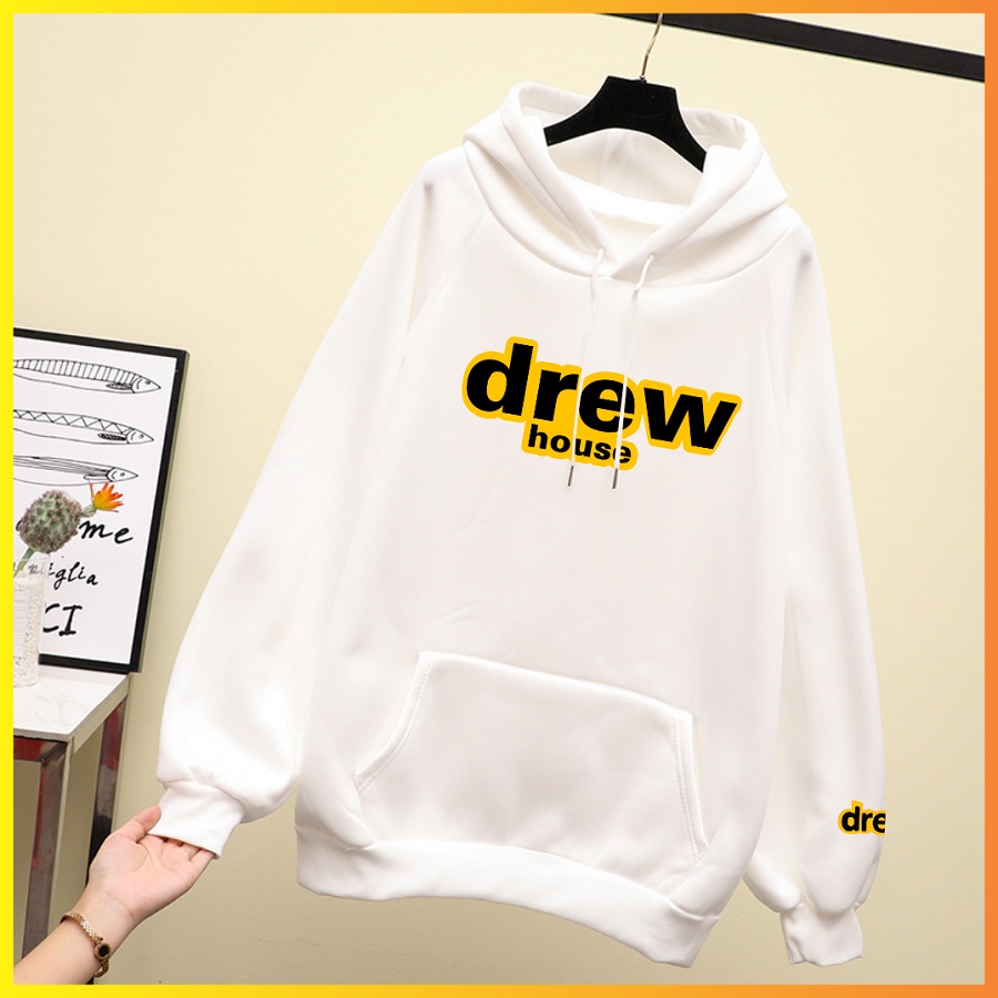 Áo Hoodie drew thu đông nỉ bông màu trắng cho bé trai bé gái cực hot