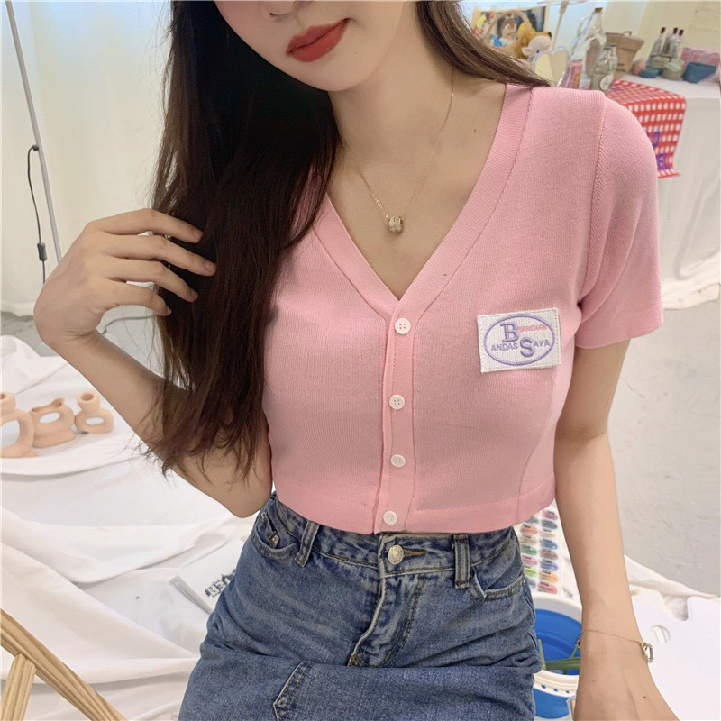 Áo Croptop Unisex Cổ Tim Có Cúc Cài Cực Xinh 387 | BigBuy360 - bigbuy360.vn