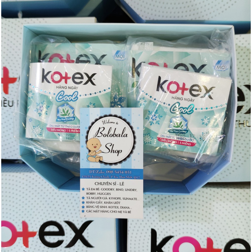 Hộp quà tặng Băng vệ sinh Kotex gồm 8 miếng siêu mỏng cánh 23cm và 10 miếng hằng ngày thảo dược Cool