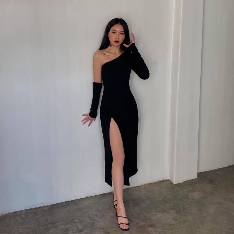 Váy dài ôm body sexy kèm tay áo ~ Black Pearl Dress