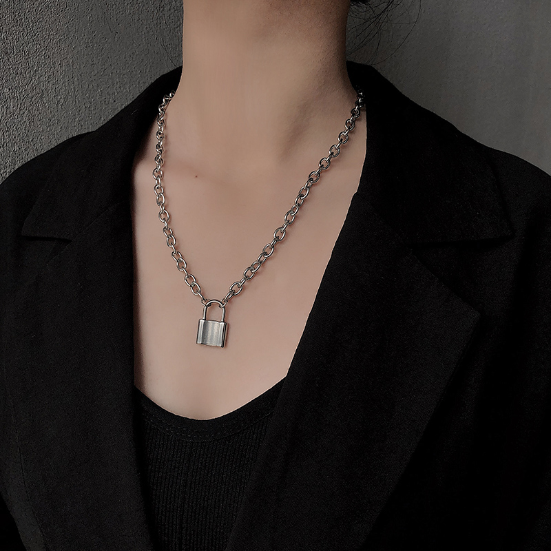 vòng cổ Thép Titan Mặt Hình Ổ Khóa Thời Trang Hip Hop