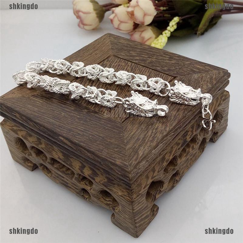 Vòng tay mạ bạc thiết kế hình rồng thời trang cá tính cho nam