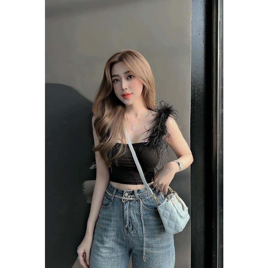 Áo hai dây lông vũ siêu xinh alohashop91