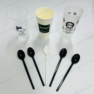 100 muỗng nhựa dùng 1 lần, muỗng nhựa trà sữa, muỗng cán dài 20cm, thìa nhựa trà sữa, muỗng nhựa cho ly trà sữa 700ml