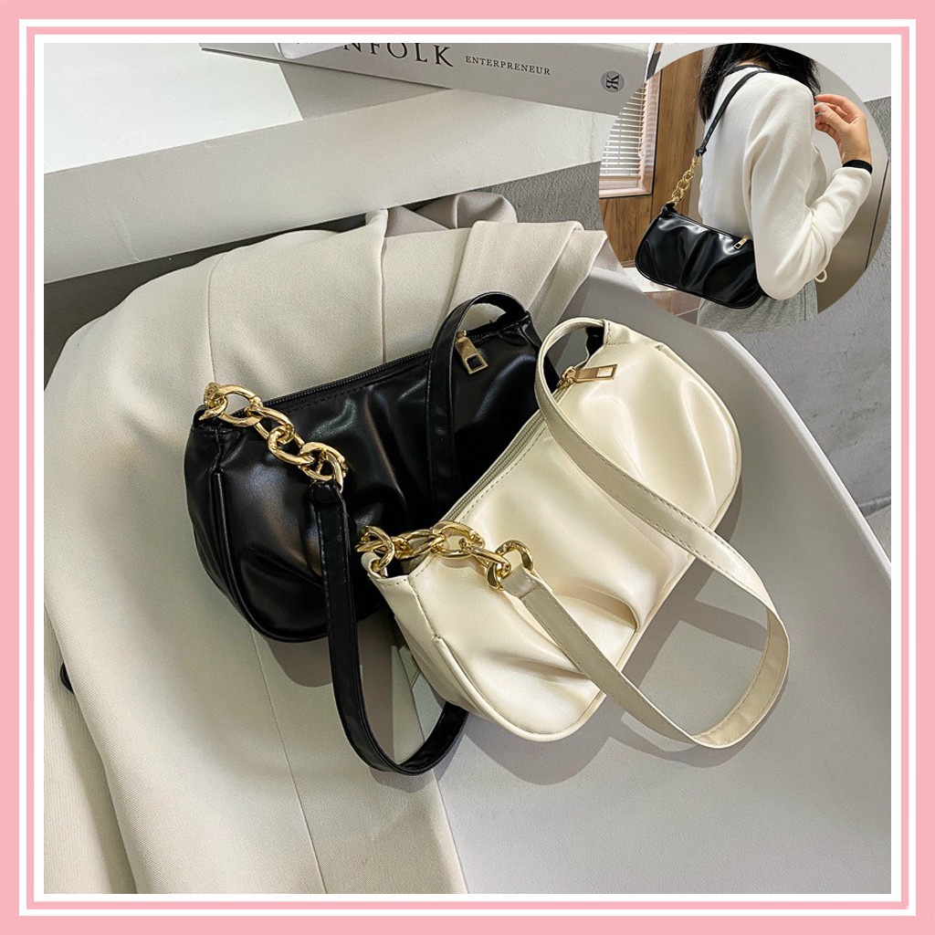 Túi xách nữ giá rẻ đeo vai kẹp nách size 20cm 2 màu đen trắng hợp thời tràng trẻ HC_HA M57