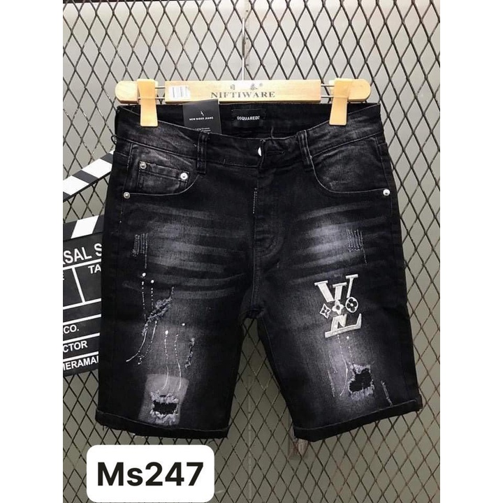 Quần short jean nam màu đen thêu họa tiết nổi bật,vải co dãn bền đẹp ms247