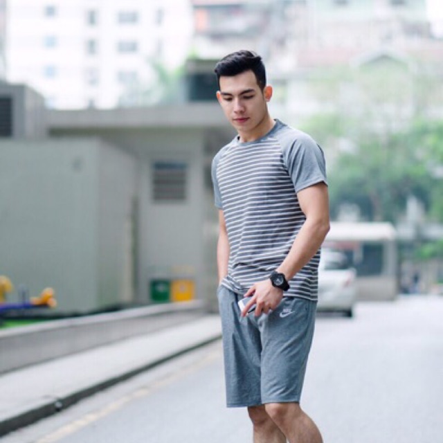 Bộ Quần áo thể thao cotton thun lạnh phối kẻ nam