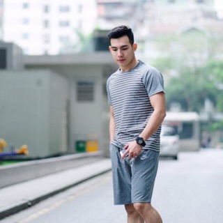 Bộ Quần áo thể thao cotton thun lạnh phối kẻ nam