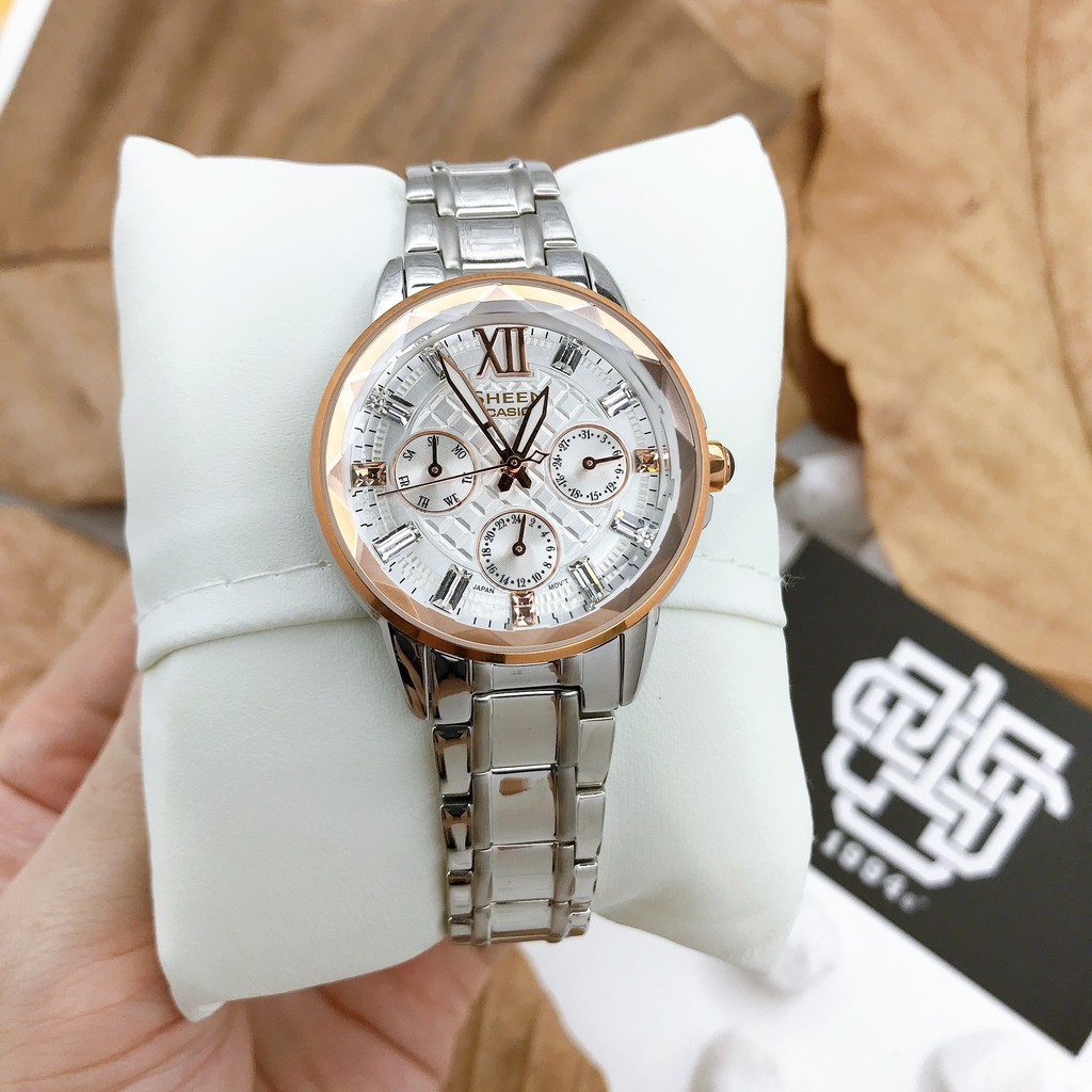 Đồng hồ nữ Casio SHEEN SHE-3029 / SHE-3029SG-7A đính đá SWAROVSKI, hàng chính hãng