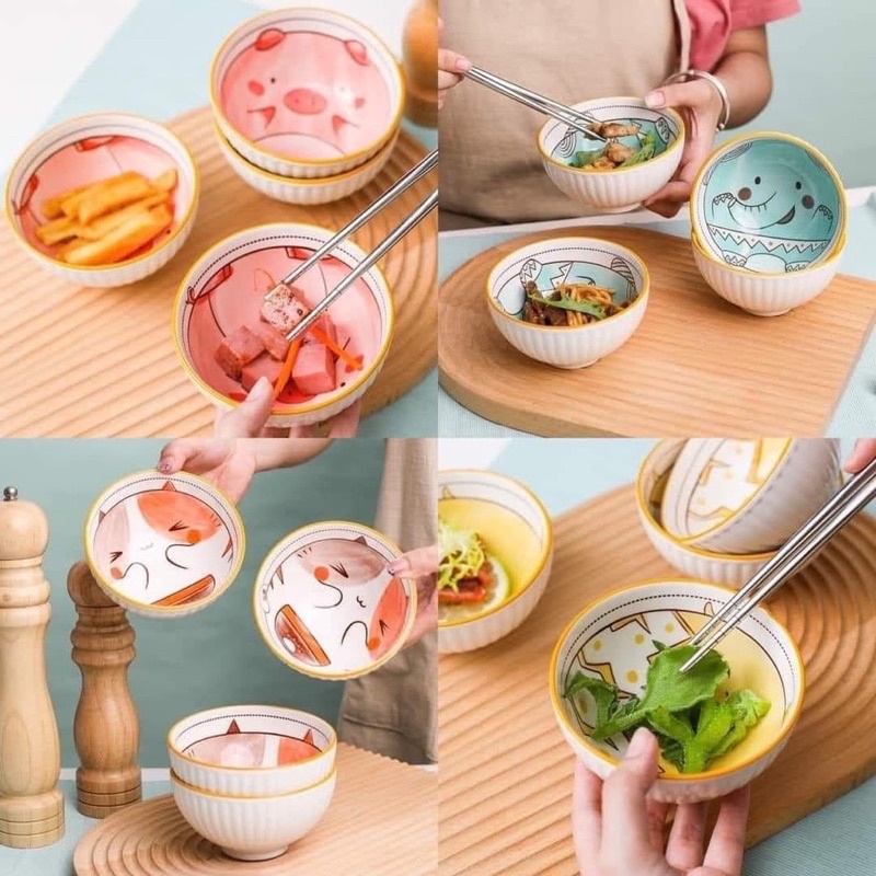 Bộ bát chén sứ thổ cẩm hình thú kèm đũa và hộp xịn xò đem biếu tặng
