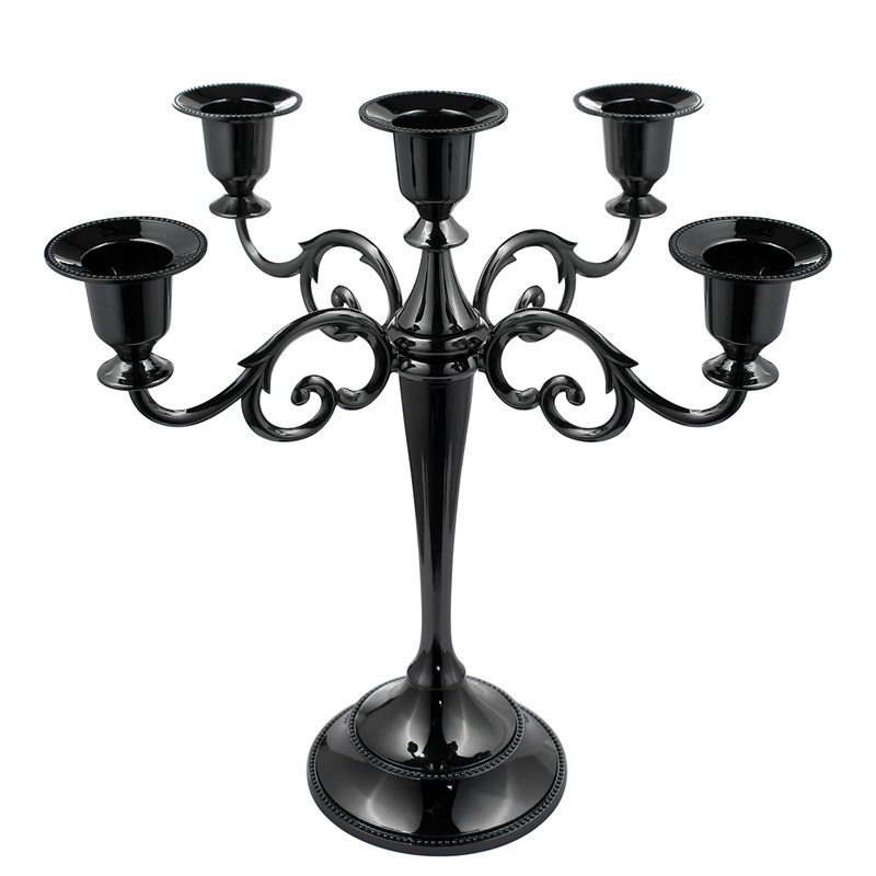Giá Đỡ Nến Candelabra Bằng Kim Loại Màu Đen Kèm 5 Que Nến Phong Cách Gothic Trang Trí Nhà Cửa /