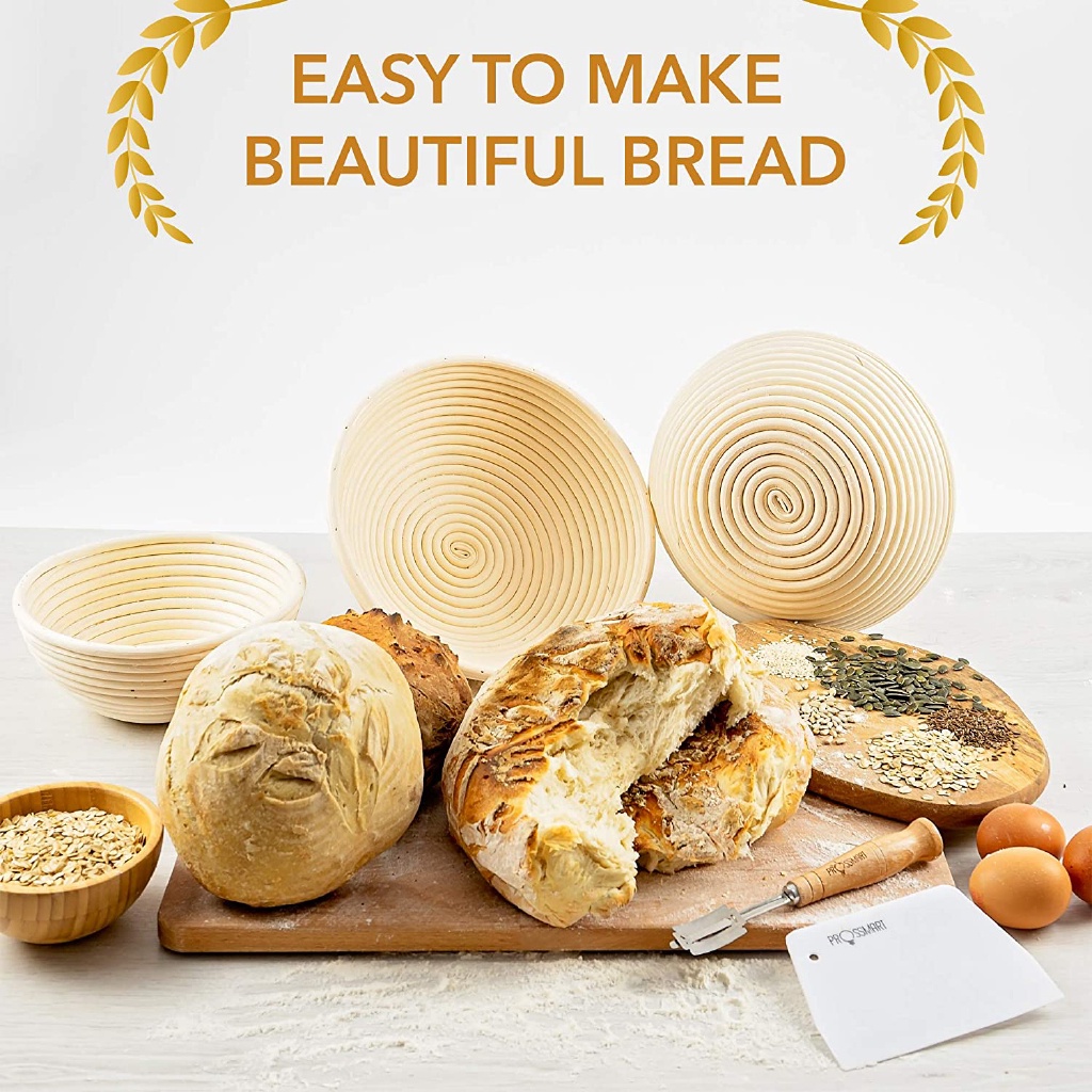 Rổ Tròn Bằng Mây Đan Lót Bánh Mì / Bột Bầu Dục Tự Nhiên