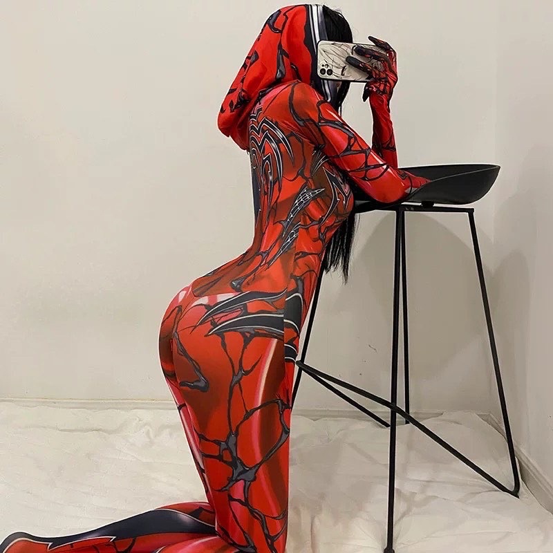 X8507 - Jumsuit Hoạ Tiết Người Nhện Cho Nữ - Trang Phục Nhảy Tiktok - Chất Liệu Co Dãn Thoải Mái