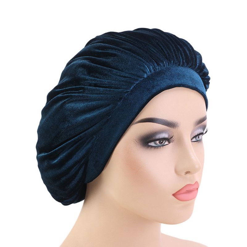 Mũ Trùm Đầu Vải Nhung Mềm Co Giãn Màu Trơn Lấp Lánh Dành Cho Nữ