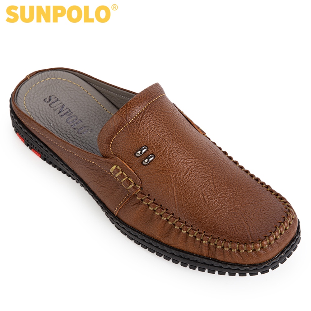 Giày sục dép nam Da bò cao cấp SUNPOLO đi làm công sở, đi chơi Màu Đen/Nâu - SUT322