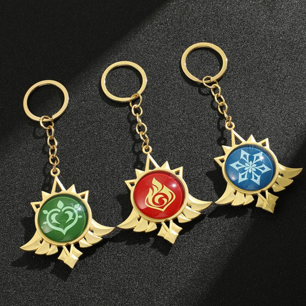 Móc khóa bằng kim loại có phụ kiện hình 7 yếu tố viên mắt thần thánh trong trò chơi Genshin với con mắt quỷ phát quang