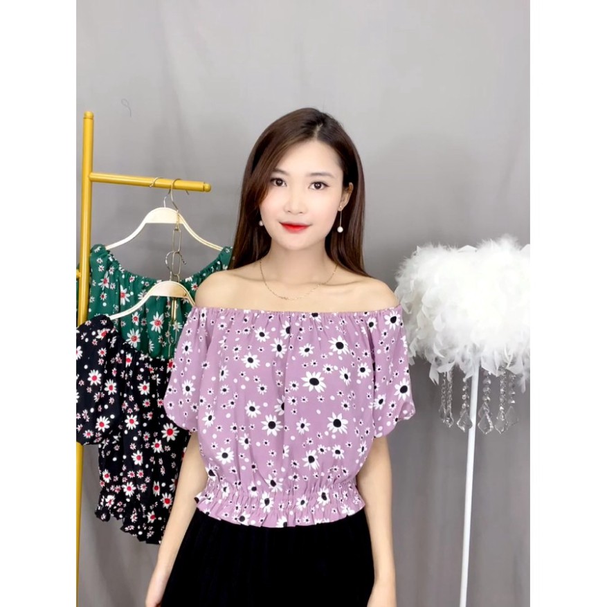 [NIKKO SHOP] Áo hoa cúc trễ vai AH04, Áo xinh lắm kết hợp với quần hay chân váy đều được