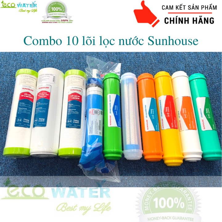 Bộ 10 lõi lọc nước sunhouse 1 2 3 4 5 6 7 8 9 10 chính hãng Sunhouse - Tặng kèm cút T, cút góc và dây phi 6 máy lọc nước