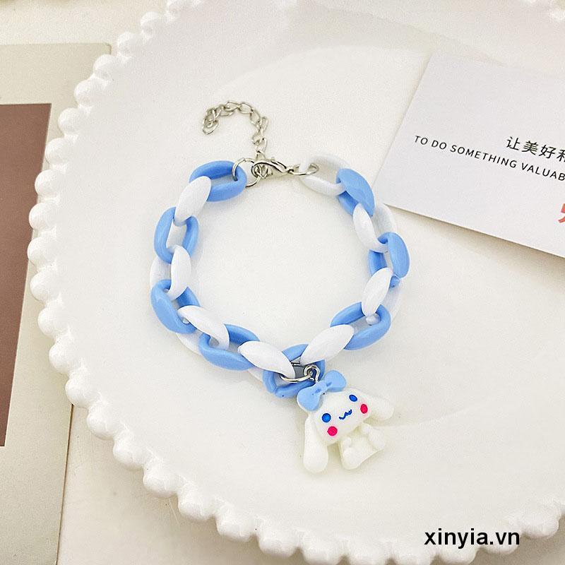 🌺Vòng Tay Dây Bện Mặt Hình Chú Chó Cinnamon Mềm Mại Màu Hồng Xanh Dương Phong Cách Nhật Bản Xinh Xắn