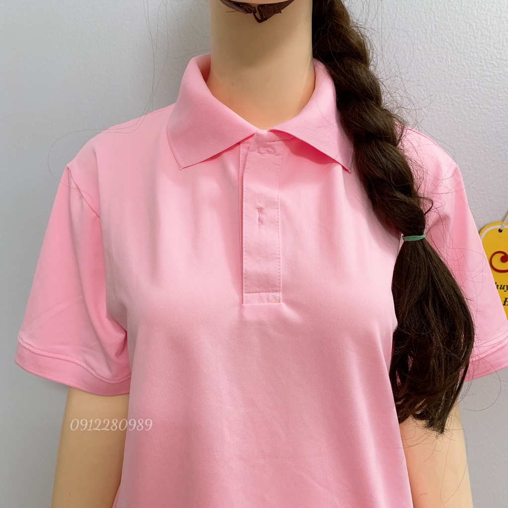 Áo thun có cổ nam nữ đơn giản màu hồng vải poly Thái cao cấp _ Hình chụp thật