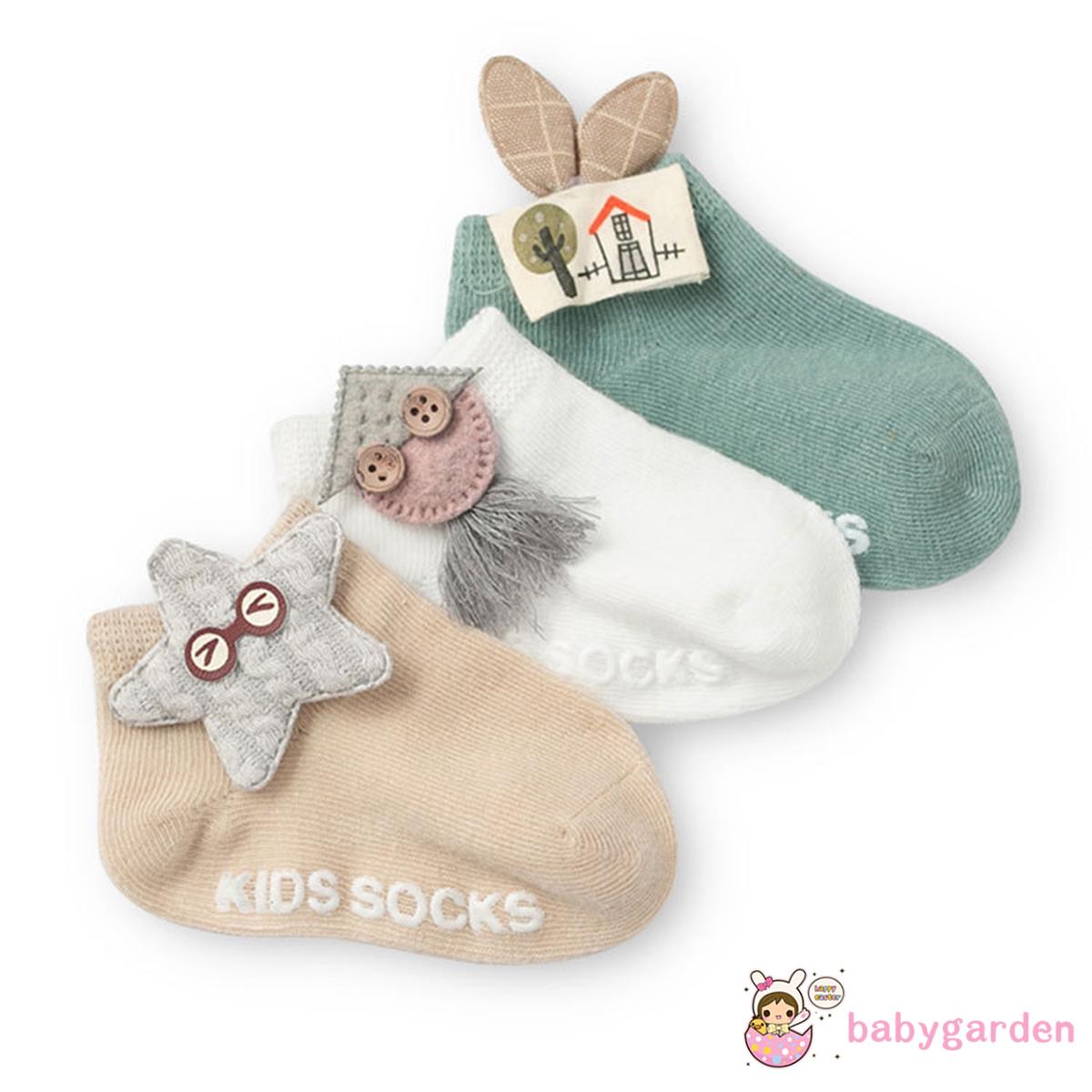 Babygarden-3 Cặp Vớ Cotton Ngắn Chống Trượt Thoáng Khí Mùa Hè Cho Bé