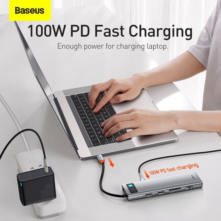 Cổng chuyển đổi Type C Baseus Hub Gleam Series 11 in 1 HDMI x2 , USB 3.0 x3 , VGA x1 TF SD Jack 3.5 PD x1