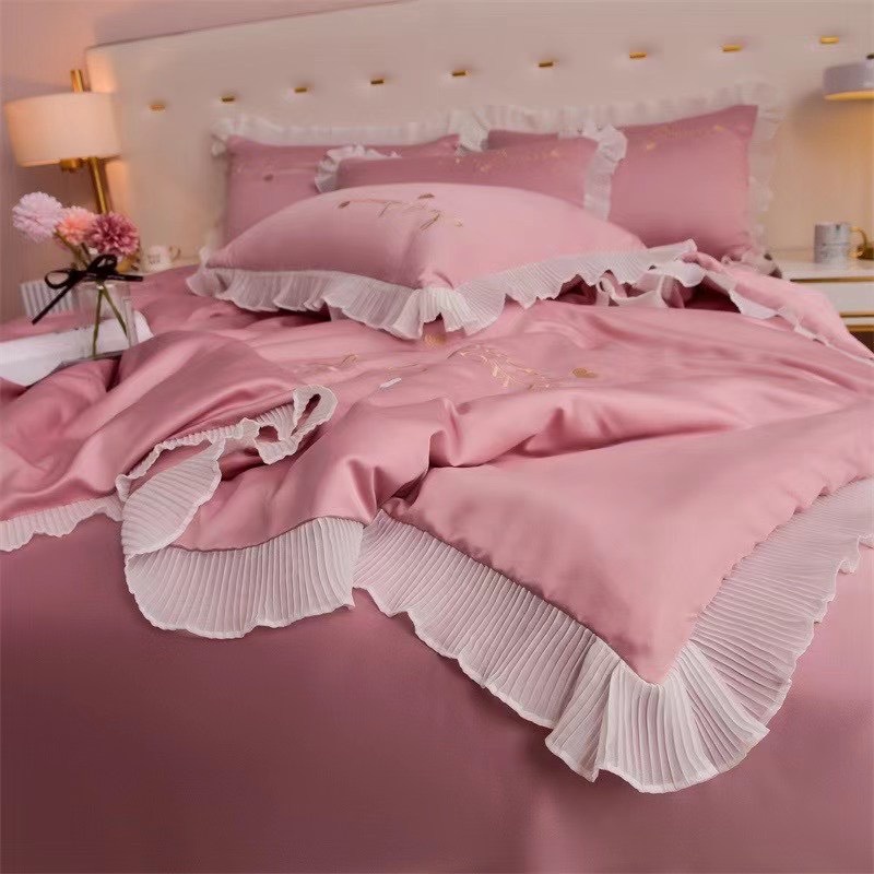 Bộ chăn gối lụa thêu chăn hè- Chất liệu phi lụa tencel mềm mịn mướt mát thích hợp mùa hè, miễm phí may chun