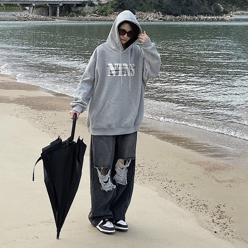 NRVP Áo Hoodie Nữ Tay Dài Dáng Rộng Thời Trang Phong Cách Hàn Quốc