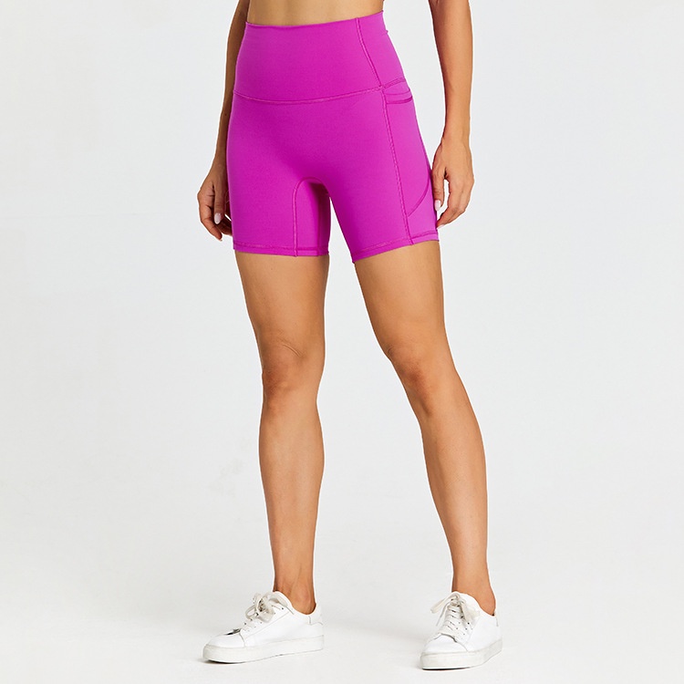 Quần short tập gym / yoga HOPPE FUMENG lưng cao có túi hai bên thời trang cho nữ