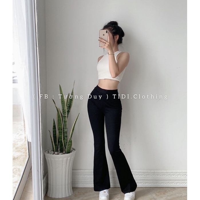 SET ÁO BA LỖ CROPTOP TRẮNG + QUẦN ĐEN ỐNG LOE NHẸ