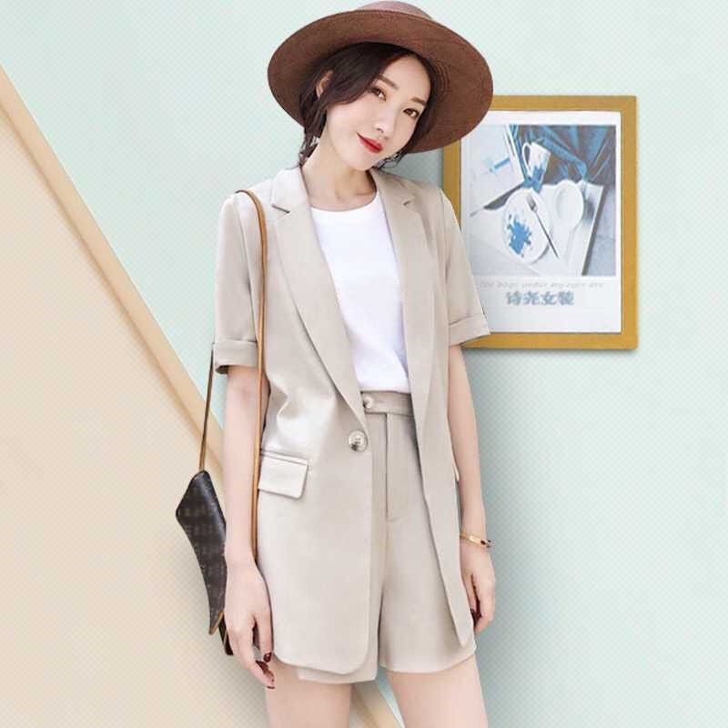 Set áo khoác blazer ngắn tay + quần short xinh xắn cho nữ