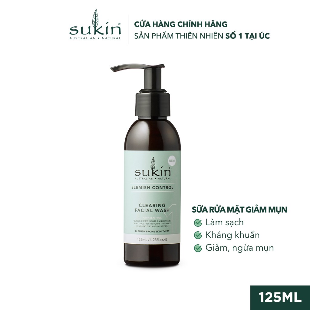 Sữa Rửa Mặt Giảm Mụn Sukin Blemish Control Clearing Facial Wash 125ml