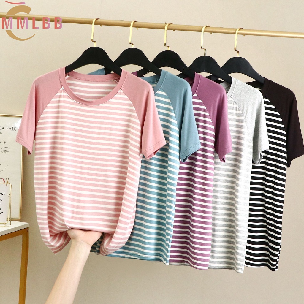 Áo Thun cotton Tay Ngắn Cổ Tròn Họa Tiết Kẻ Sọc Ngang Thời Trang Dành Cho Nữ 2022