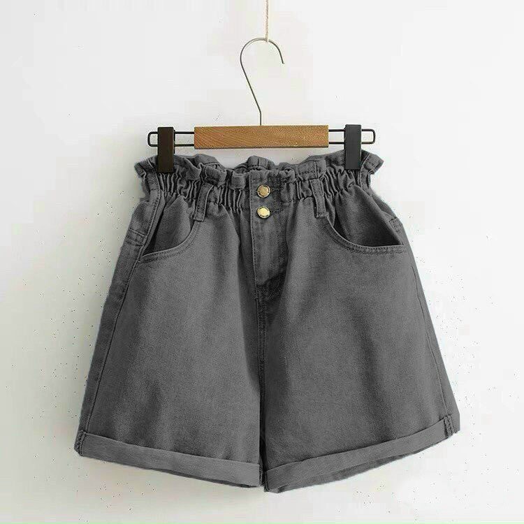 Quần short jean nữ lưng thun trơn vải bò cao cấp không giãn, quần đùi nữ ống rộng mẫu mới về, True Store, QJS003