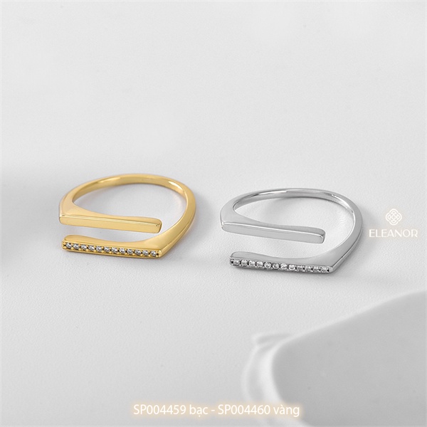 Nhẫn nữ hở bạc 925 Eleanor Accessories đính đá mặt thanh ngang basic phụ kiện trang sức 4459