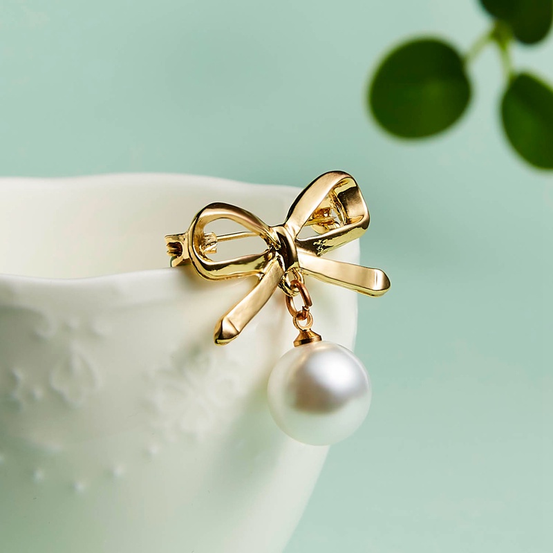 Ghim Cài Áo Hình Nơ Đính Ngọc Trai Giả 3 Kiểu Dáng Thanh Lịch Cho Nữ