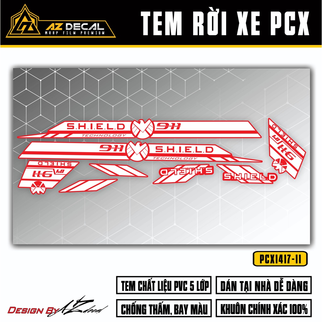 Decal Chế Dán Xe PCX 2014 - 2020 Thiết Kế SHIELD | PCX-11 | Tem Rời Dán PCX 125 150 160 Chống Nước, Bền Màu