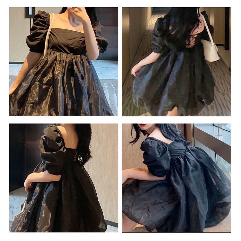 ĐẦM XOÈ CỔ VUÔNG TAY PHỒNG ĐAN DÂY LƯNG | BigBuy360 - bigbuy360.vn