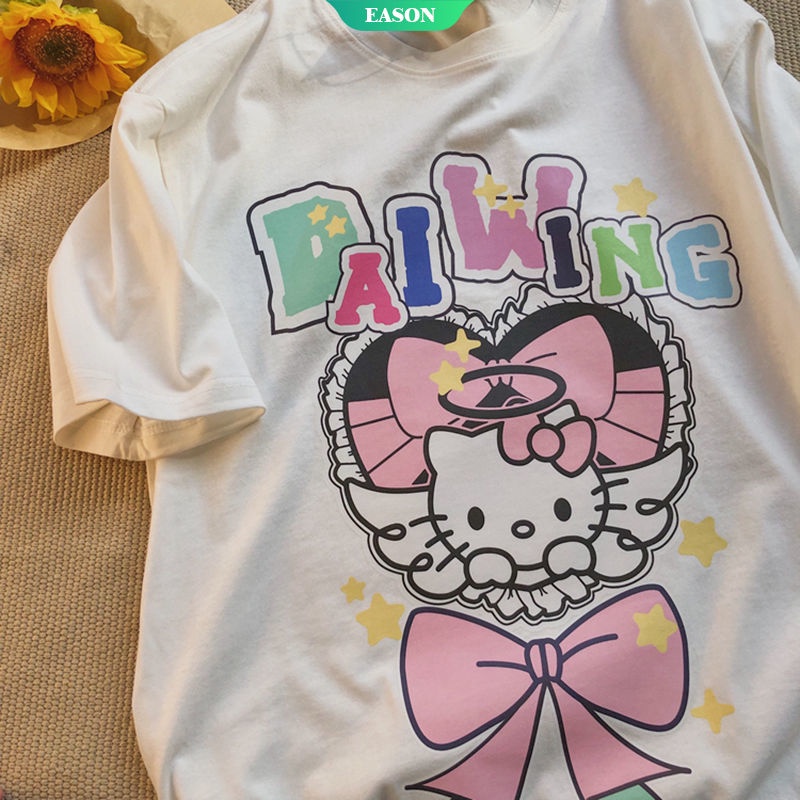 Áo Thun Tay Ngắn In Hình Mèo Hello Kitty Dễ Thương Cho Nam Và Nữ