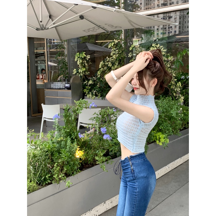 Áo Croptop Dệt Kim Sát Nách Thiết Kế Trẻ Trung Cho Nữ