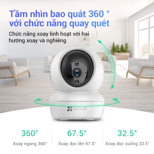 [Mã ELEZ60K giảm 60K đơn 500K] Camera WI-FI EZVIZ C6N 1080P Trong nhà, Quay Quét 360 Độ, Đàm Thoại 2 Chiều