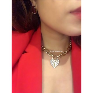 Choker trái tim đính đá thời trang hàn cao cấp hợp kim mạ vàng dạng xích / phụ kiện trang sức vòng cổ