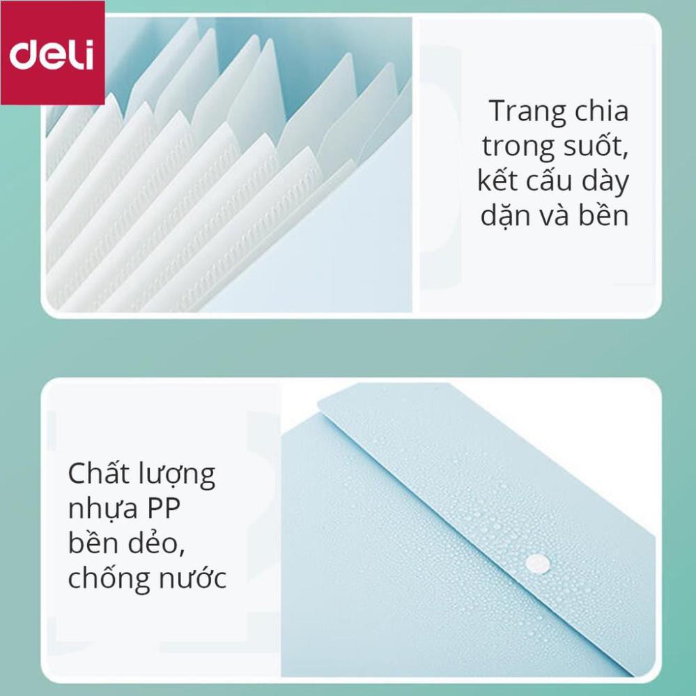 Cặp đựng tài liệu A4 Deli - 8 ngăn phân trang  - file lưu trữ tài liệu - linfini - Xanh Dương / Trắng - 72456 [Deli]