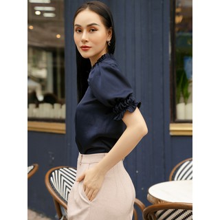 OLV - Áo kiểu Navy Frilled Neck Top