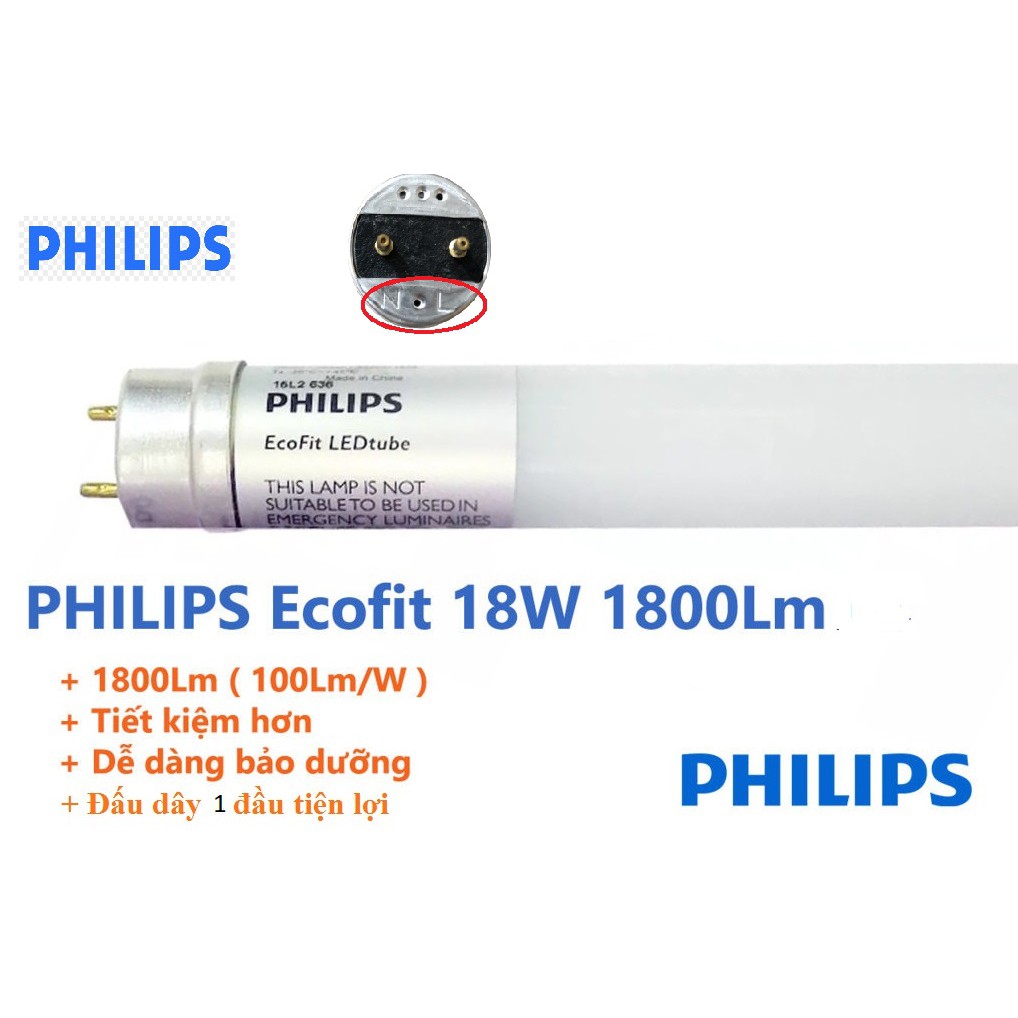 Bóng đèn led ecofit 1m2 philips 18w , đấu dây 1 đầu