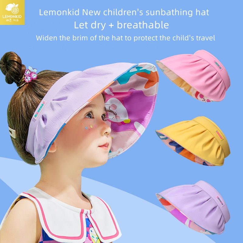 Lemonkid Mũ chống nắng trẻ em mới mở rộng vành che nắng mùa hè UPF50 + mũ bảo vệ chống nắng mũ cha mẹ-trẻ em thiết bị ngoài trời