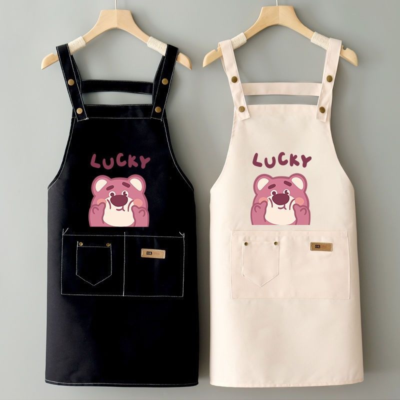 Tạp Dề Vải Canvas Họa Tiết Gấu Và Dâu Tây Dễ Thương Dành Cho Nữ