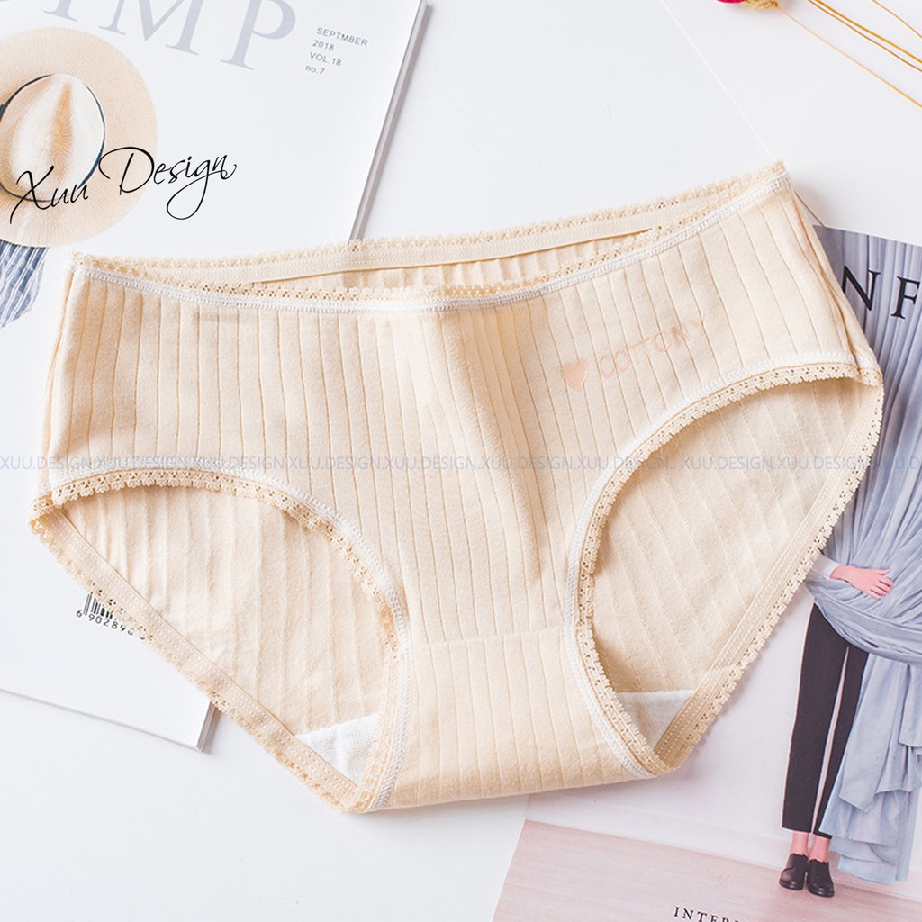 Quần lót cotton tăm viền ren hàng chất lượng cao XUU DESIGN QC01 | BigBuy360 - bigbuy360.vn